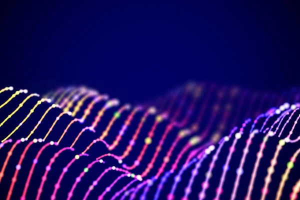 3D Звуковые волны с цветными точками. Абстрактная визуализация больших данных . — стоковый вектор