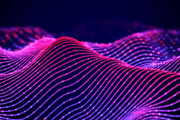 3D Звуковые волны с цветовыми точками. Абстрактная визуализация больших данных . — стоковый вектор