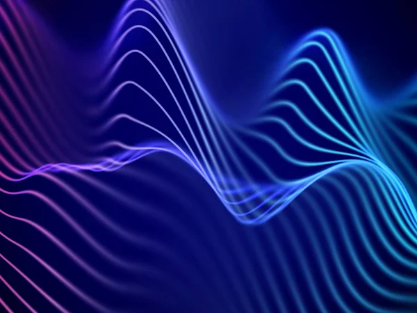 3D vizualizace zvukových vln. Big data nebo informace o koncepci: graf modrá růžová. — Stockový vektor