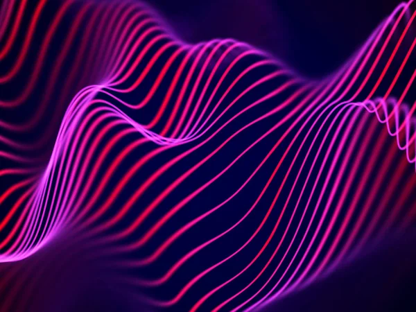 Visualizzazione 3D delle onde sonore. Big data o concetto di informazione: grafico rosso . — Vettoriale Stock