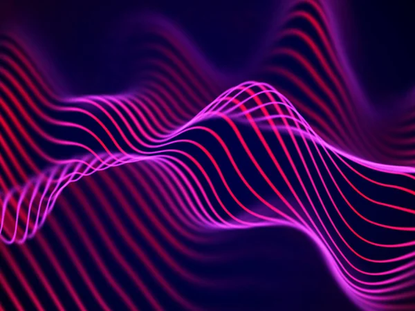 Visualização 3D de ondas sonoras. Conceito de Big data ou informação: Gráfico vermelho . — Vetor de Stock