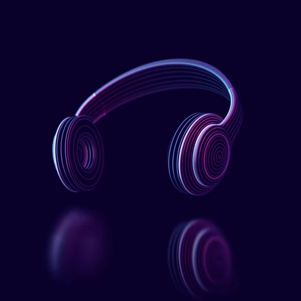 Headphone 3D moderno em fundo escuro. Visualização abstrata do som digital . — Vetor de Stock