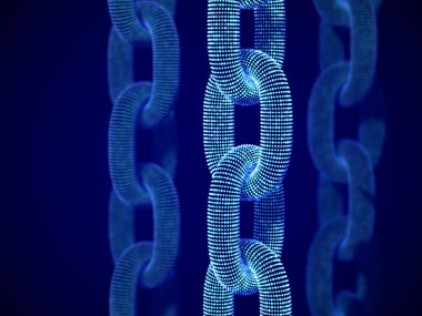 Blockchain teknolojisi ve ağ bağlantıları: 3B dijital zincirler.