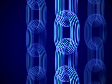 Blockchain teknolojisi ve ağ bağlantıları: 3B dijital zincirler.