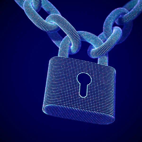 Het concept van digitale gegevensbescherming: een gesloten slot op de ketting. — Stockvector