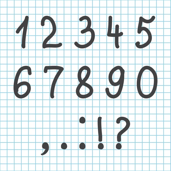 Siyah yazı elle çizilmiş sayı ve karakter kareli defter arka plan üzerinde. Vektör çizim