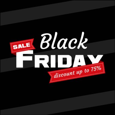 Beyaz yazıt Black Friday Satılık siyah zemin üzerine kırmızı kurdele ile. Tasarım şablonu Black Friday afiş. Vektör çizim