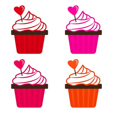 Cupcake Sevgililer günü için kalp renkli kümesi. Vektör çizim