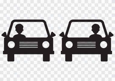 Sol ve sağ trafik. Otomobil sürücüsü şeffaf arka plan ile. Siyah siluet. Vektör çizim