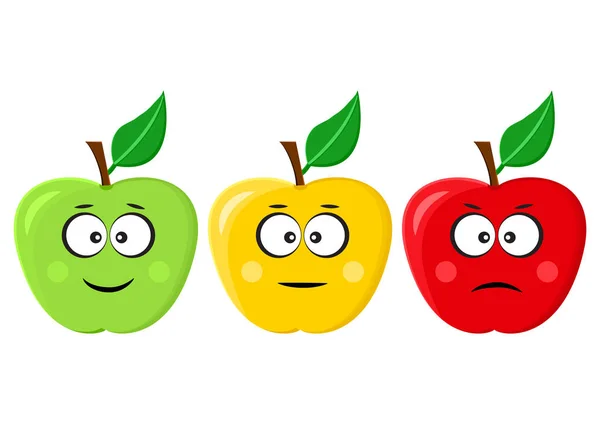 Groene Gele Rode Appels Emoticons Positieve Neutrale Negatieve Verschillende Stemming — Stockvector