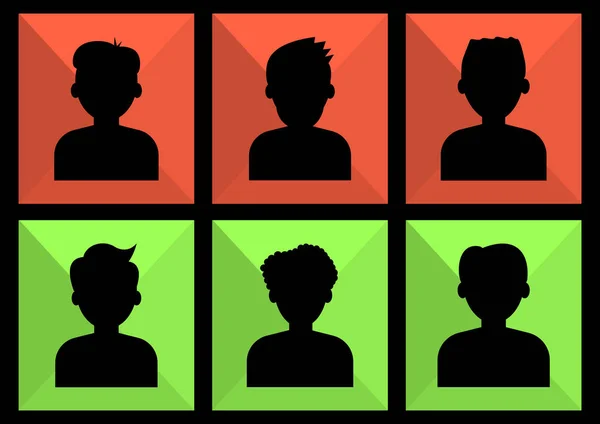 People portrait. Social network people colored icon. Set of men avatars, anonymous, black silhouettes. Vector illustration