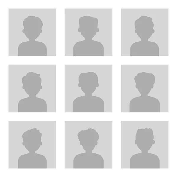 Avatar profil resim simge kümesi. Gri siluetleri üzerinde açık gri renkli. Portreler erkekler. Vektör çizim