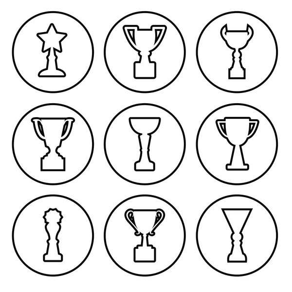 Set Awards Cups Outline Design Vector Illustration — Stock Vector