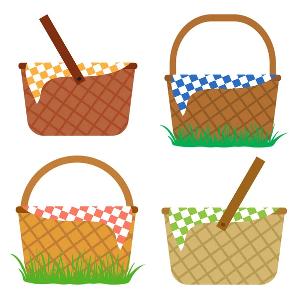 Conjunto de cestas vacías para picnic. Ilustración vectorial — Archivo Imágenes Vectoriales