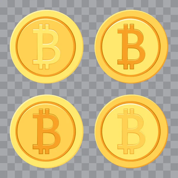 Uppsättning av gyllene bitcoins på transparent bakgrund. Pengar-ikonen. Vektorillustration — Stock vektor
