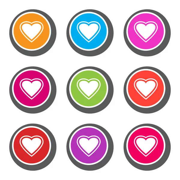 Colorido juego de botones con corazones blancos para el Día de San Valentín. Ilustración vectorial — Archivo Imágenes Vectoriales