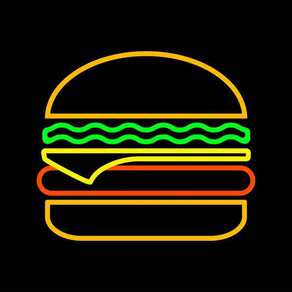 黒の背景 概要設計にチーズバーガー ネオンの色 ベクトル図 — ストックベクタ