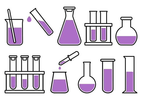 Химическое Лабораторное Оборудование Фиолетовой Жидкостью Векторная Иллюстрация — стоковый вектор