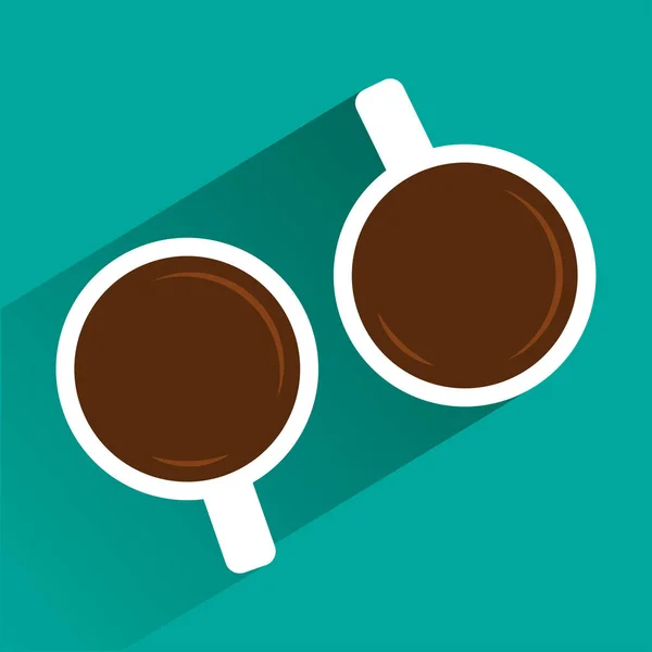 Bardak Kahve Gölge Ile Turkuaz Arka Plan Üzerinde Beyaz Yukarıdan — Stok Vektör