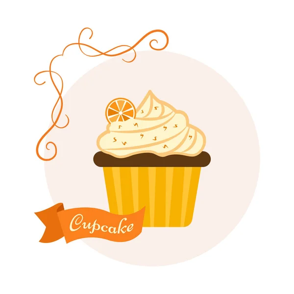 Citrus Zoete Dessert Cupcake Met Oranje Vectorillustratie — Stockvector