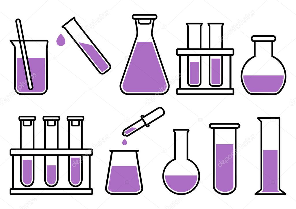 Chemical lab equipment with purple liquid. Vector illustration
