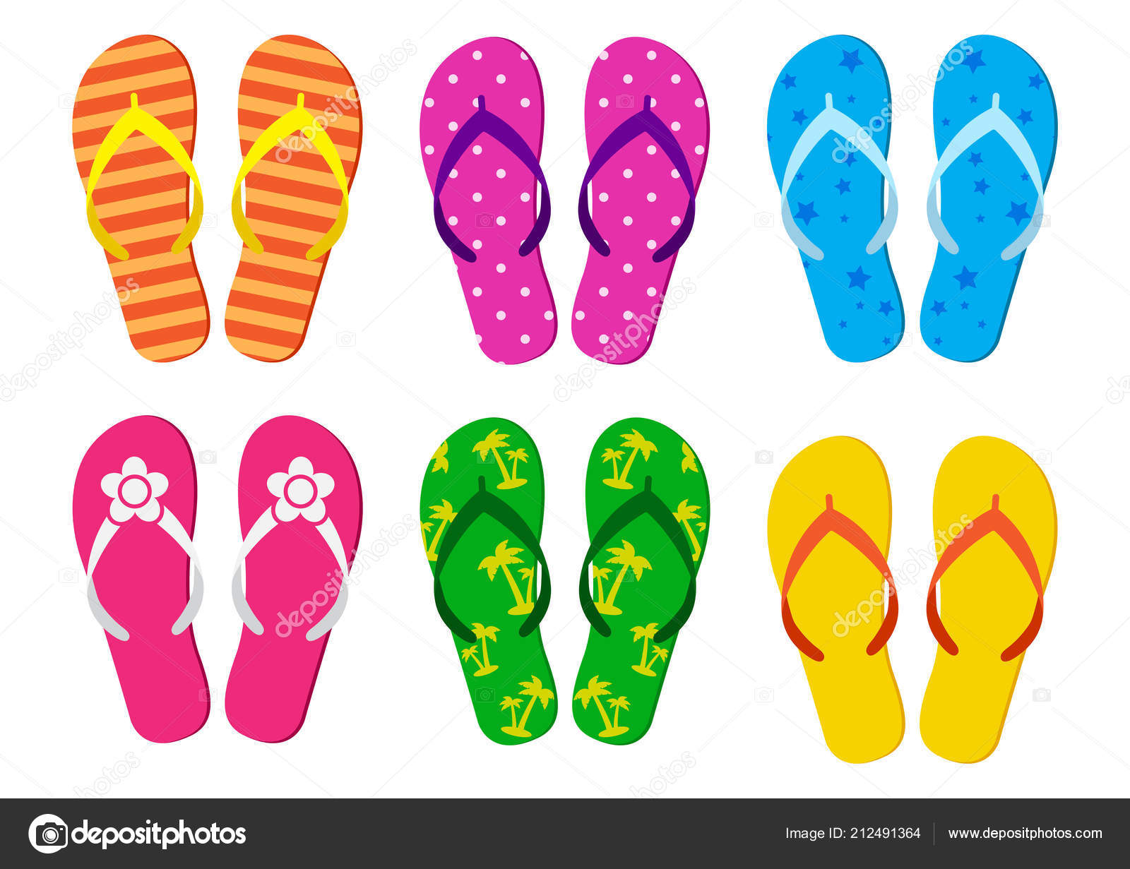 Colorful Set Summer Flip Flops Vector Illustration Stock Vector Image