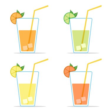 Narenciye taze meyve suyu renkli kümesi. Vektör çizim