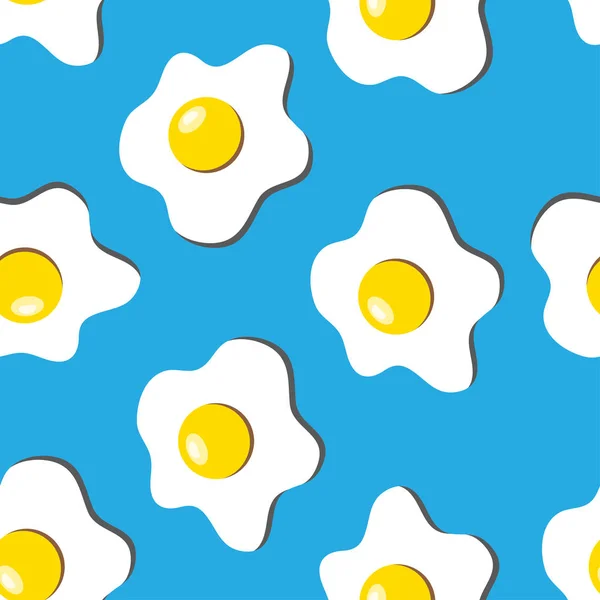 Patrón Sin Costuras Con Huevos Revueltos Sobre Fondo Azul Ilustración — Vector de stock