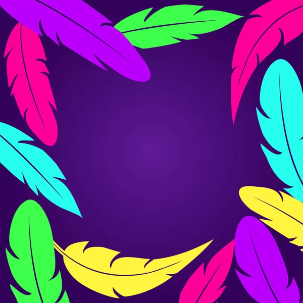 Decorativo Rame Witn Plumas Colores Sobre Fondo Púrpura Oscuro Lugar — Vector de stock