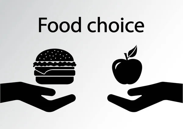 食物的选择 食物的选择 健康和垃圾吃 黑色剪影 矢量插图 — 图库矢量图片
