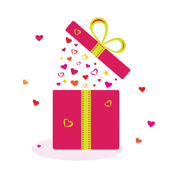 Open Gift Box Colored Hearts Stars Valentines Day Vector Illustration — Stock Vector