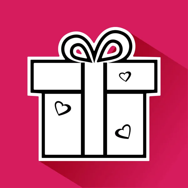 Black White Gift Box Hearts Pink Background Valentine Day Vector — Stock Vector