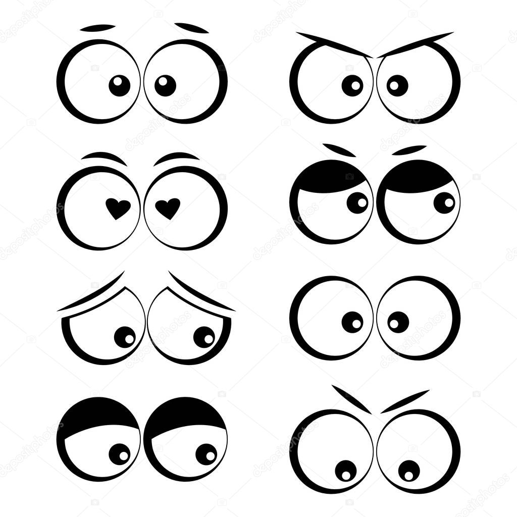 Collection of cartoon eyes with different emotions. Vector illustration