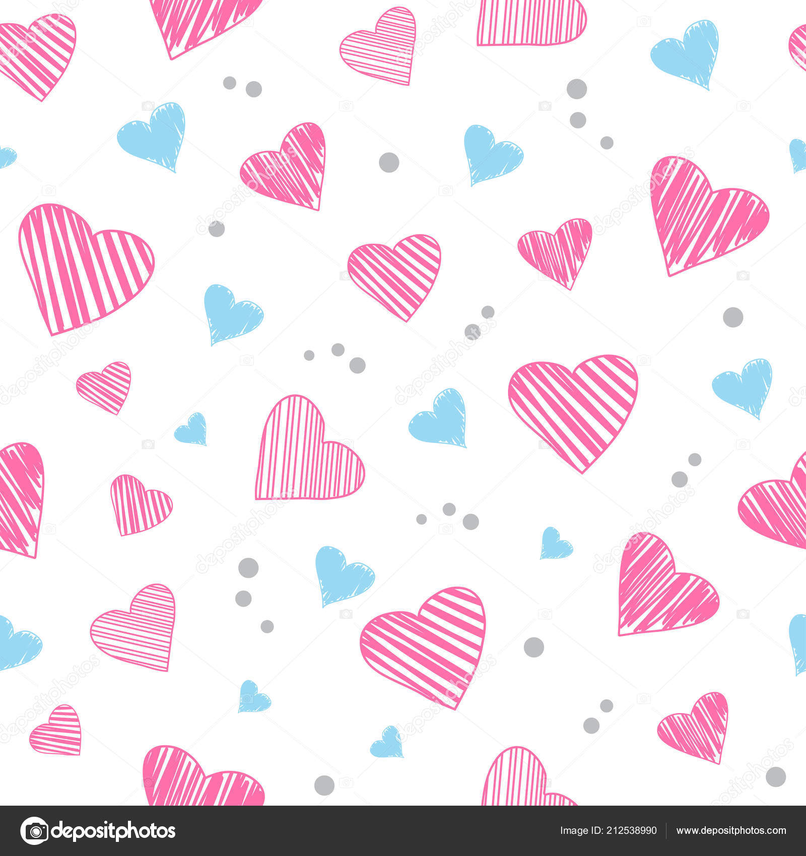 Seamless Pattern Light Pink Blue Hearts Isolated White Background
