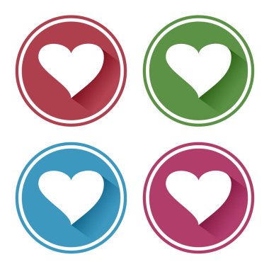 Kalp simgesi gölge ile renkli kümesi. Vektör çizim