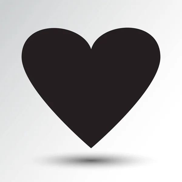 Icono Del Corazón Con Sombra Silueta Negra Ilustración Vectorial — Vector de stock