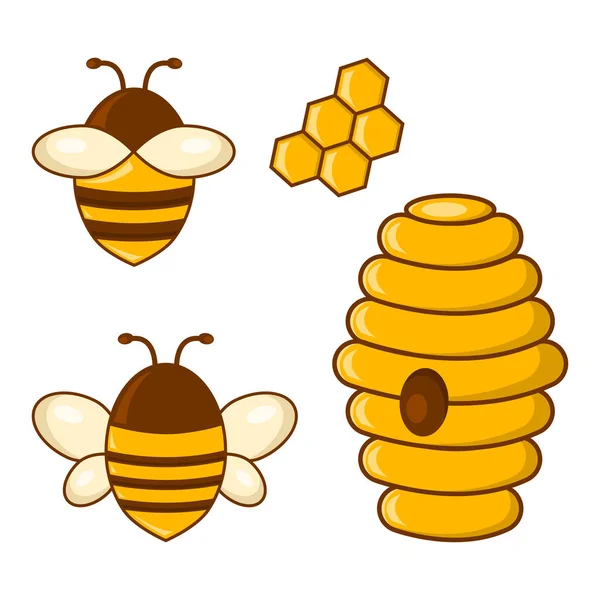 Honey Set Bees Honeycombs Beehive Vector Illustration — Stock Vector