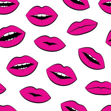Beyaz arka plan üzerinde izole Pembe dudakları ile Seamless modeli. Vektör çizim