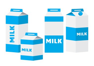 Süt karton paketler renkli kümesi. Vektör çizim