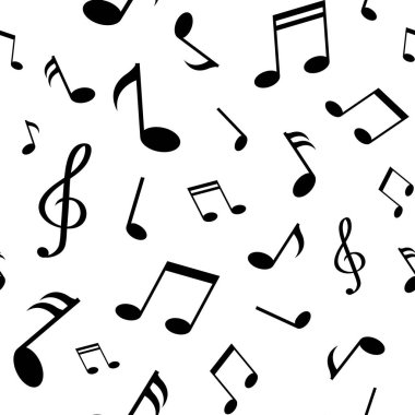 Beyaz arka plan üzerinde izole siyah müzik notları ile Seamless modeli. Vektör çizim