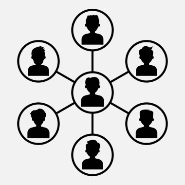 Sosyal ağ insanlar kutsal kişilerin resmi, takım ve takım çalışması simgesi. Siyah siluet. Vektör çizim