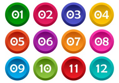 12 01 sayılarla düğmeleri renkli kümesi. Vektör illustrati
