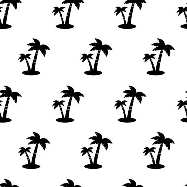 Dikişsiz desen witn palmiye ağacı, beyaz arka plan üzerinde izole siyah siluet. Vektör çizim