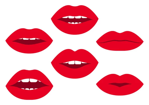 Conjunto Lábios Mulher Vermelha Com Emoções Diferentes Ilustração Vetorial — Vetor de Stock