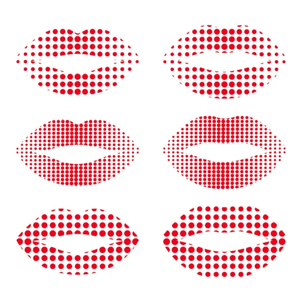 Uppsättning Röda Läppar Med Rasterpunkter Vektorillustration — Stock vektor