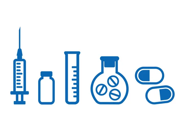 Медичний Набір Синій Контур Дизайну Векторні Ілюстрації — стоковий вектор