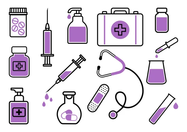 Медицина Набір Чорно Фіолетових Іконок Векторні Ілюстрації — стоковий вектор