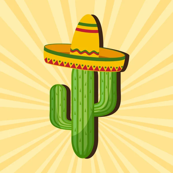 Meksykański Karty Kaktus Sombrero Tle Światła Słonecznego Ilustracja Wektorowa — Wektor stockowy