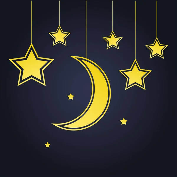 Luna Dorada Estrellas Sobre Fondo Azul Oscuro Ilustración Vectorial — Vector de stock