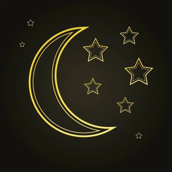 Estrellas Doradas Luna Sobre Fondo Negro Ilustración Vectorial — Vector de stock